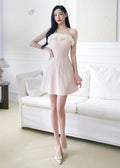strapless mini dress featuring a decorative white floral (0403DR109)
