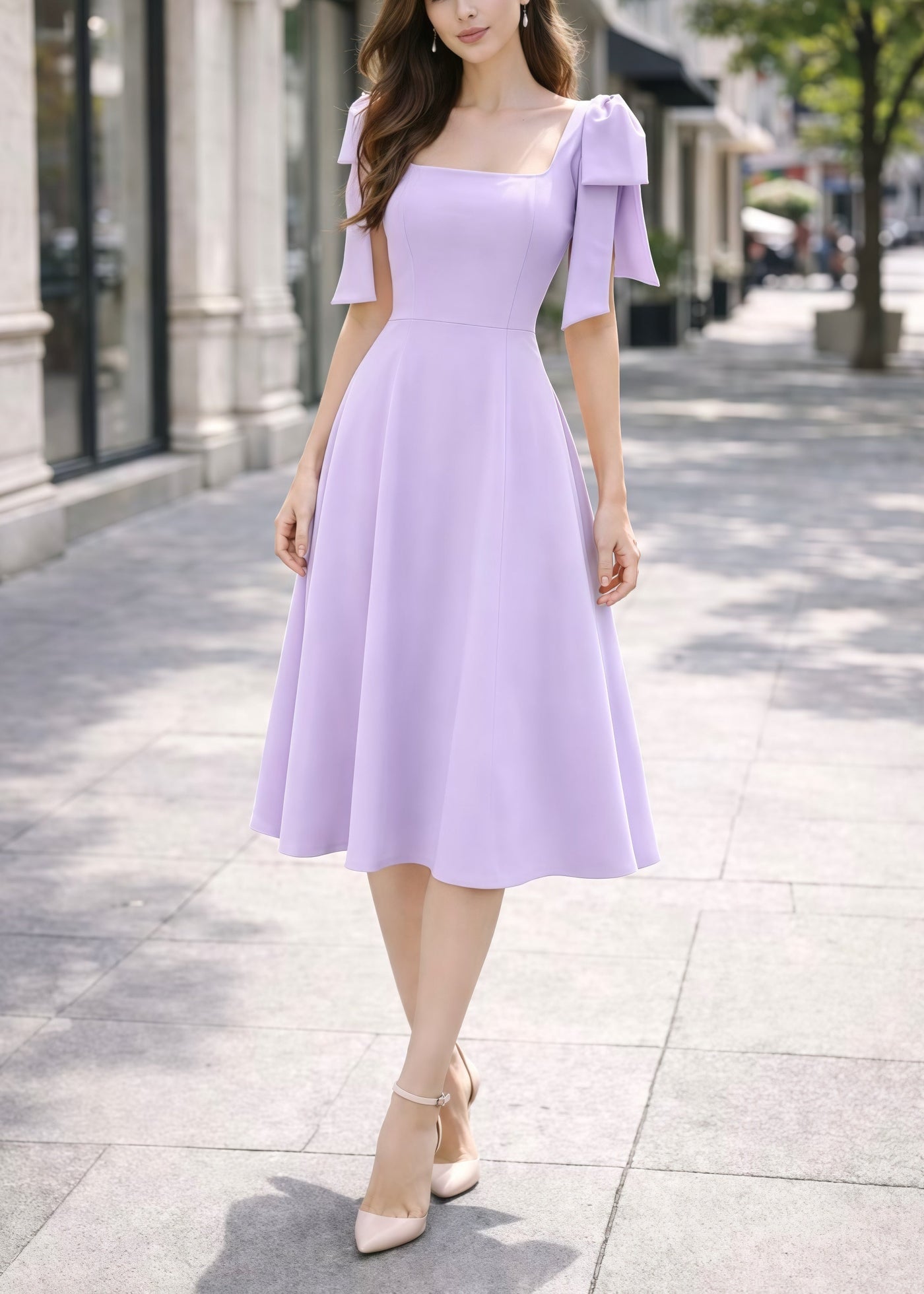 Bow-Sleeve A-Line Dress (0409DR065) Slady Singapore Bow-Sleeve A-Line Dress (0409DR065) Slady Singapore