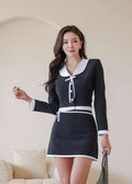Black Contrast Jacket and Skirt (0113JK002/0113SK057)
