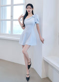 one-shoulder mini dress with a bow (0406DR040)