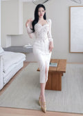 lace corset top with sheer sleeves & pencil skirt (0411TB165/0411SK160)
