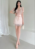 Ruffle tie blouse and skirt set with lace (0411TB175/0411SK167)