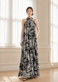 Elegant pictorial Toile sleeveless maxi dress (0116DR020)