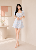 floral pattern and a square neckline Dress(0403DR136/137)