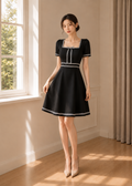 square neckline piped trim DRESS (0406DR049)