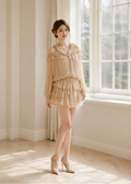 beige ruffled blouse and tiered mini DRESS (SLYDR004)