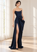 Navy Draped Satin Bustier Maxi Gown (SLTGO031)