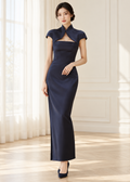 navy blue architectural evening dress (SLTGO028)