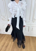 ruffled blouse and mermaid midi skirt (Q464TB085/Q464SK023)