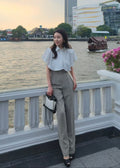 short-sleeve button-up blouse & pants (Q464TB117/Q464PT046)