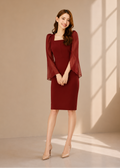 Square neck chiffon cape sleeves Dress (0408DR011)