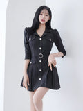 chic black pinstriped mini blazer dress (0403DR140)