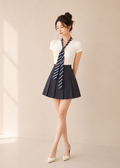 Top & pleated skirt (0084TB095/0084sk069/0084ac005)