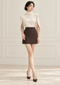 high-neck cream-colored blouse & A-line mini skirt (3115TB109/3115SK0873