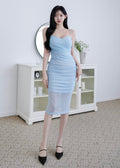 spaghetti strap bodycon midi dress (0408DR007)