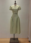 puffed sleeves top & high-waisted skirt (3115TB095/3115SK068)