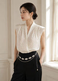 draped crossover V-neck polka dot TOP (0116TB033)