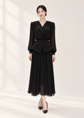 Long-sleeved black midi dress (3115DR180)