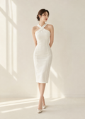 crossover halter midi dress (0423DR078)