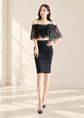 off-shoulder lace skirt set (0411SE018)
