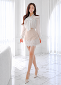 chiffon blouse with tie-neck bow & lace-trimmed skirt (0411TB181/0411SK177)