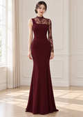 asymmetrical lace sleeve evening dress (0411GO015)
