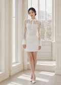 sheer floral lace long sleeves mini dress (0113DR075)