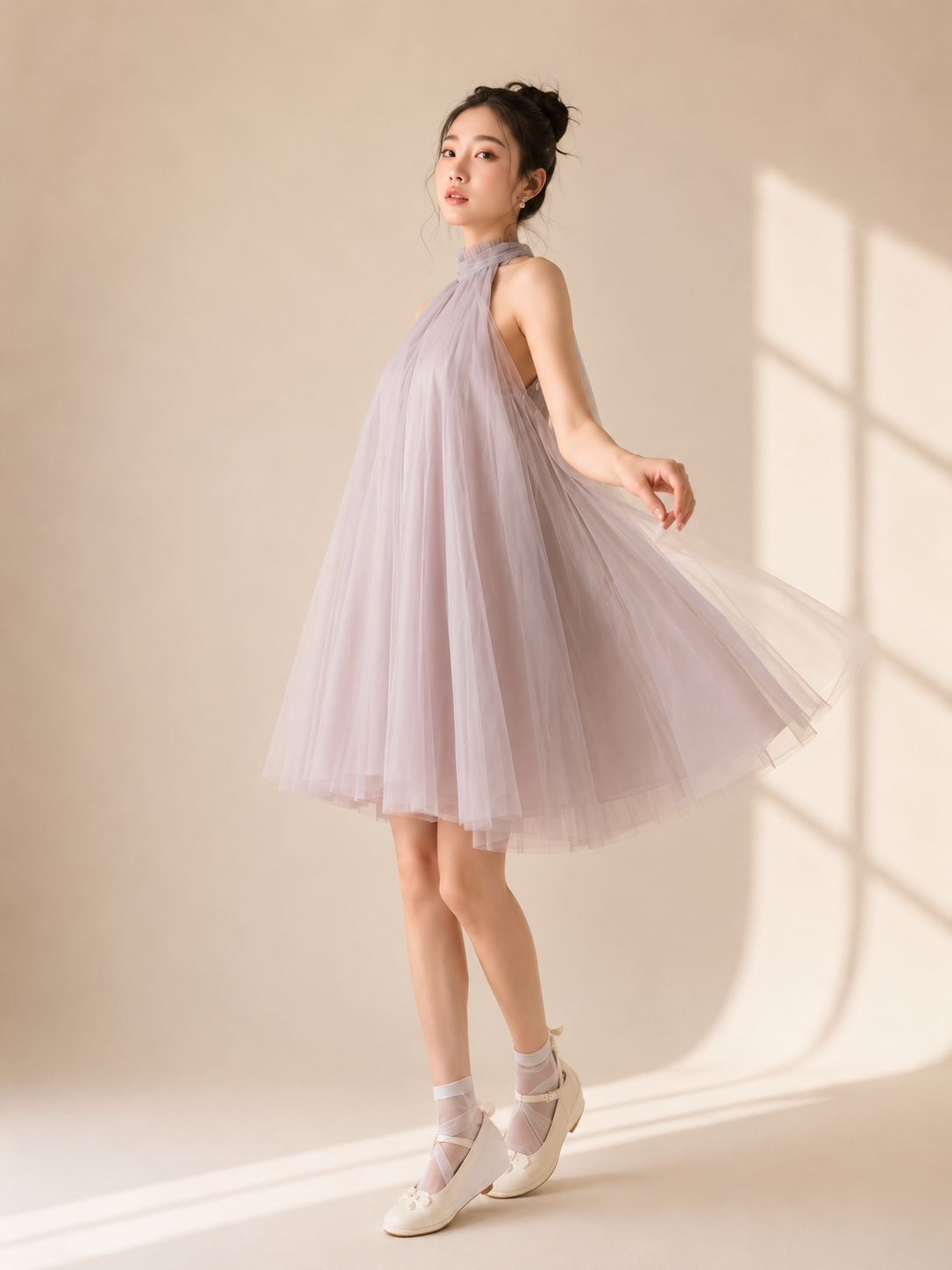 【新品未使用】tulle drape spangle dress tulle halter dress (2219DR021) – Slady Singapore