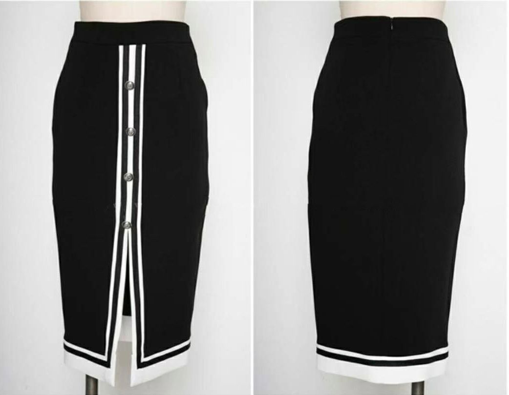Two-toned Mid Stripes Slit Skirt