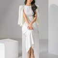 White Mono Cape Sleeves Pencil Dress