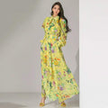 Yellow Multicolor Floral Chiffon Long Sleeves Dress