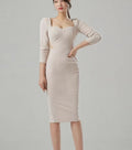 Basic Square Neck Button Sleeves Dress