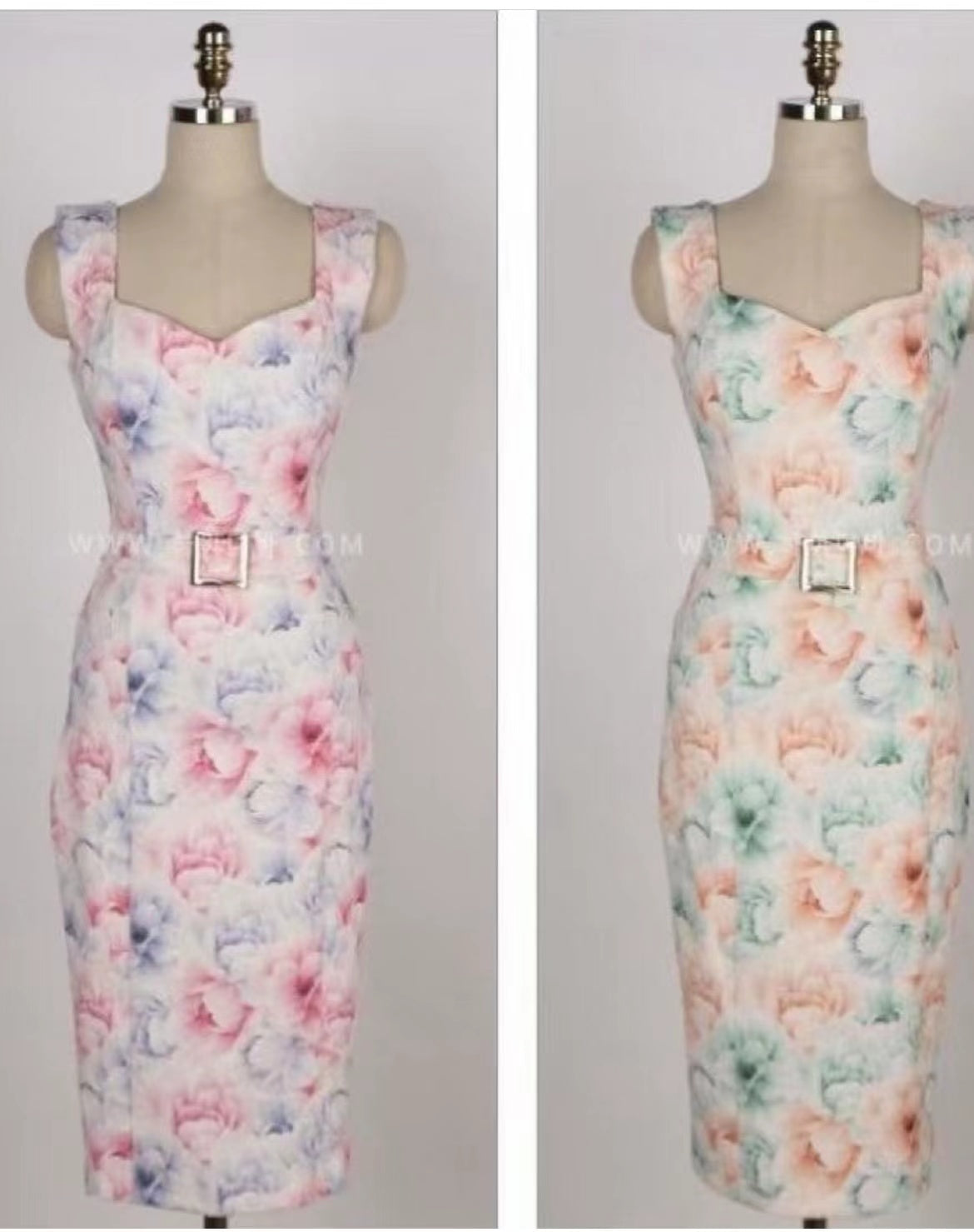 Duo Color Floral Midi Dress