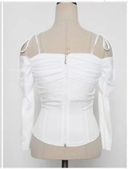 Gathered Chiffon Tied Straps Mid Sleeves Top