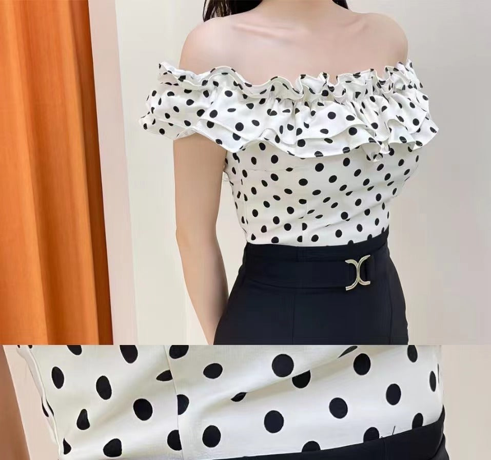 Polka Dot Off Shoulder Ruffles Top