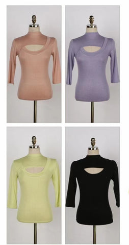 Mid Sleeves Funnel Neck Cutout Top