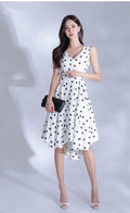 Polka Dot V Neck Assymetric Dress