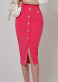 Front Slit Buttons High Waist Skirt