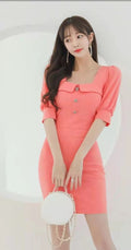 Puff Sleeves Flap Square Neck Dress