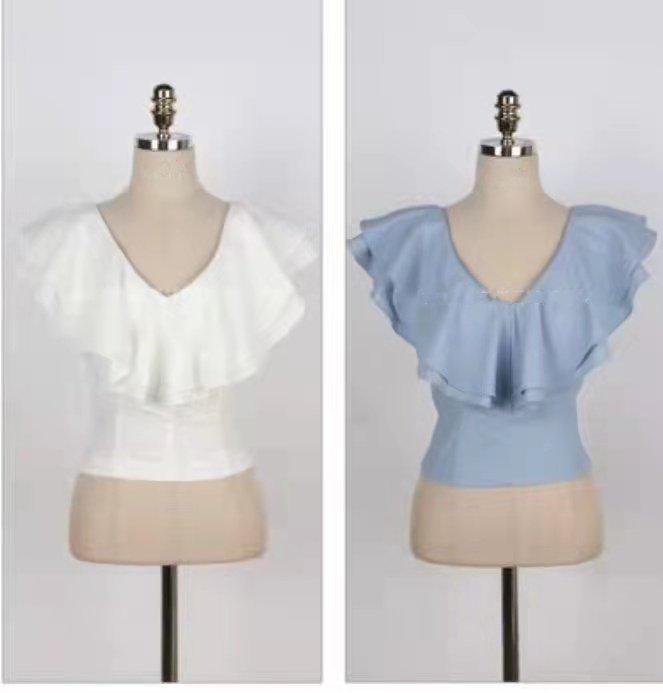 Ruffles Collar V Neck Top