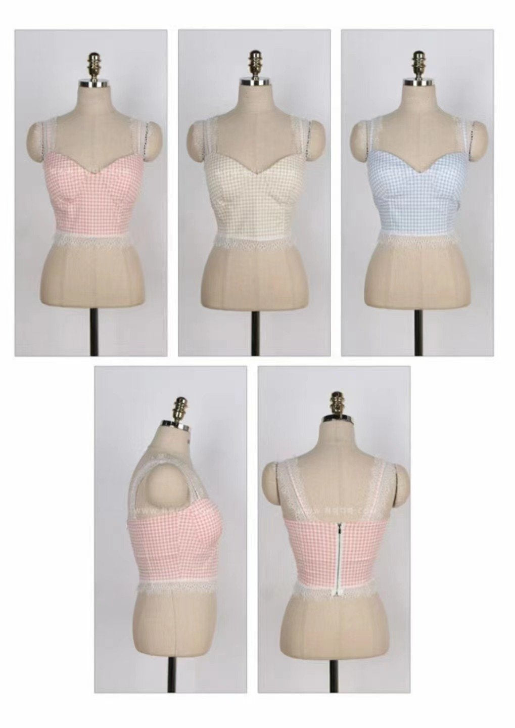 Lace Pastel Gingham Sleeveless Crop Top