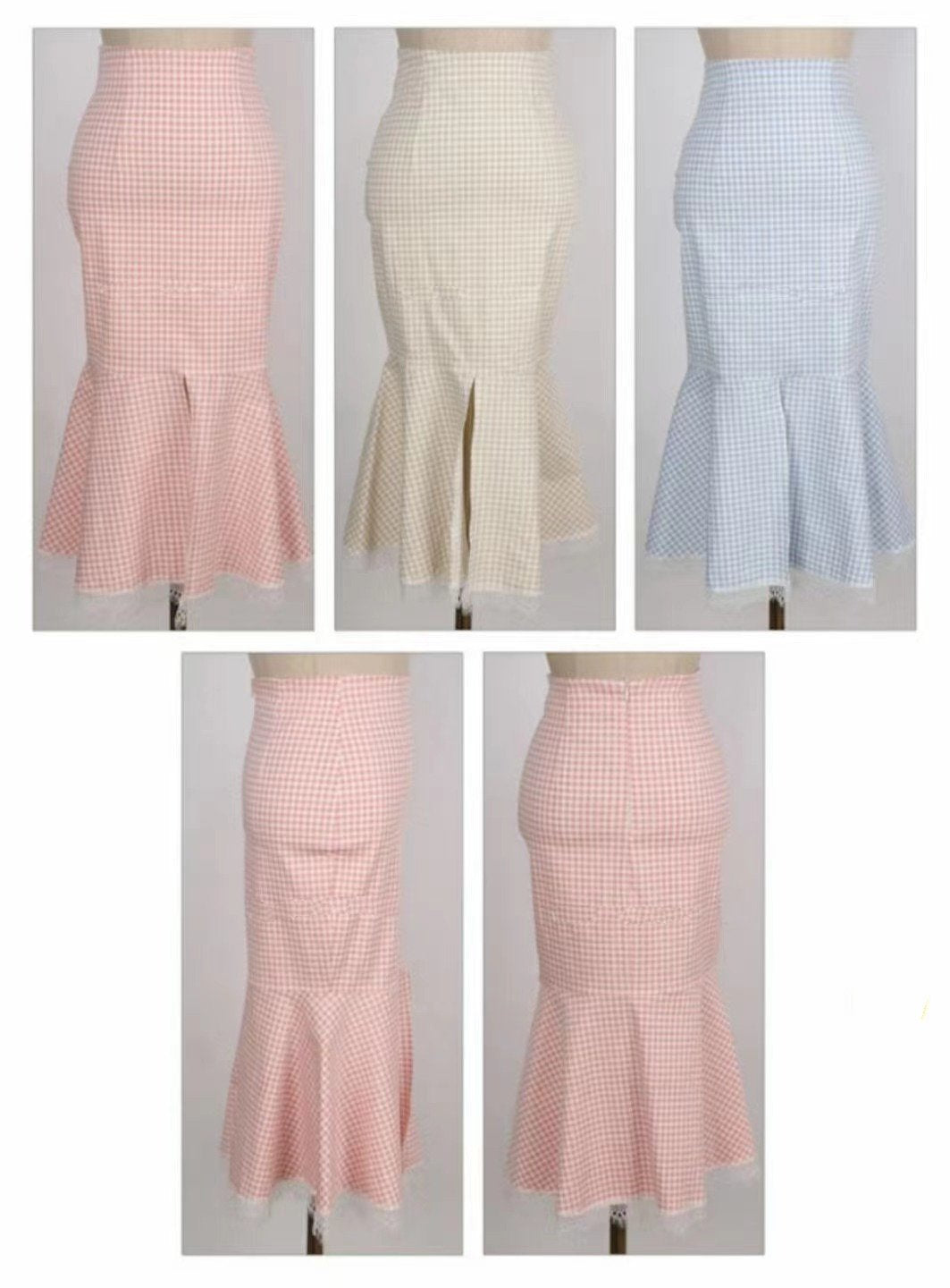 Lace Pastel Gingham High Waist Flutter Skirt