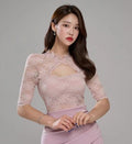 Lace Sheet Cutout Mid Sleeves Blouse