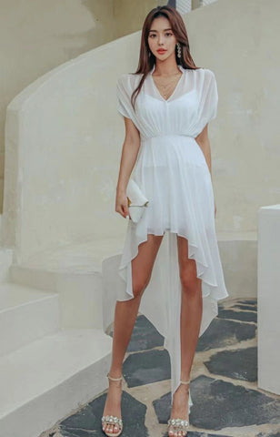 White Sheer Waterfall Dress