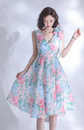 Pastel Blue Pink Floral A Line Dress