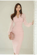 Flounce Sleeves V Neck Bodycon Collared Dress
