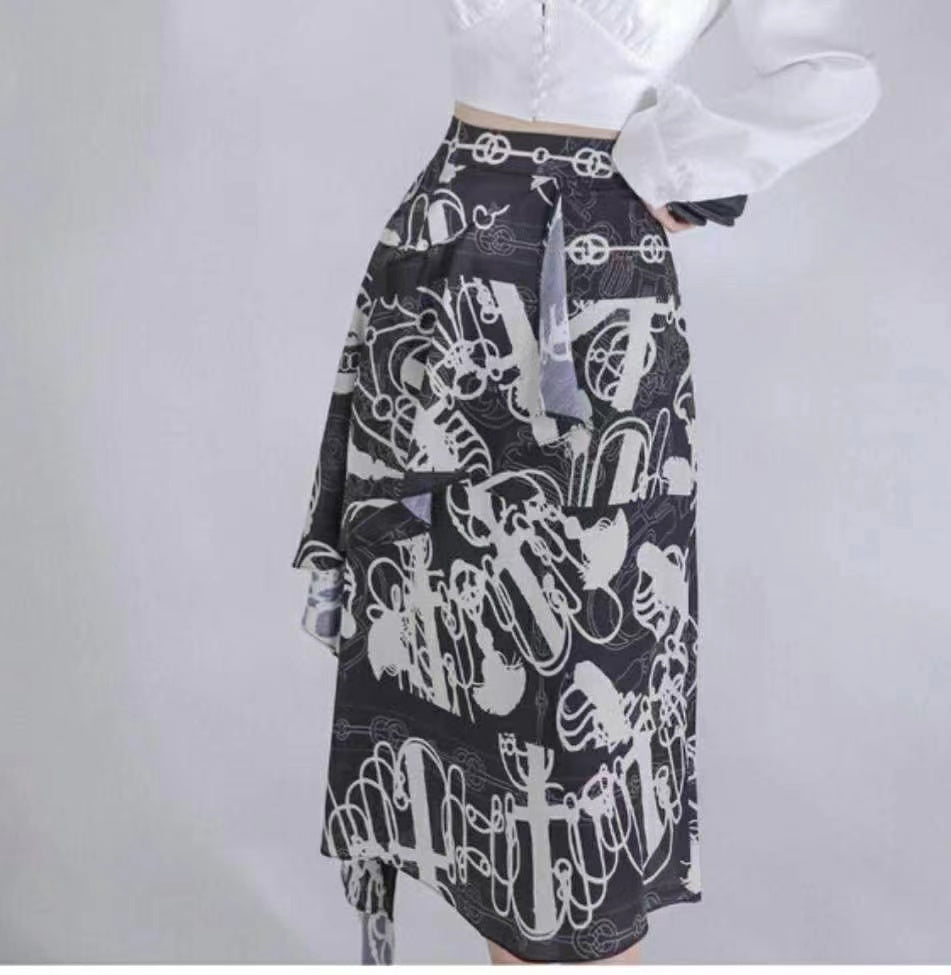 Abstract Duo Prints Layered Skirt