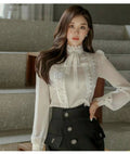 High Neck Lacey Long Sleeves Blouse