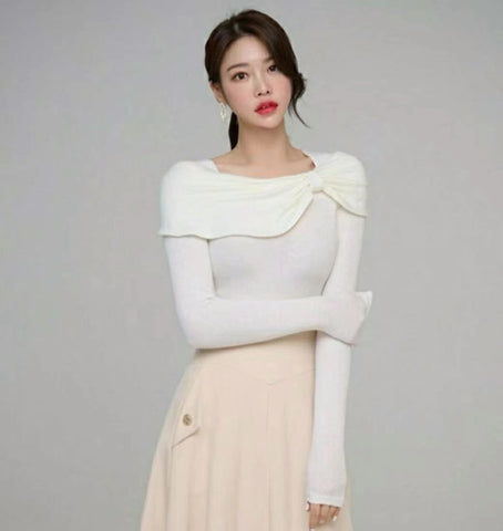 Knotted Collar Long Sleeves Blouse