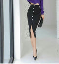 Straight Slitted Buttons Midi Skirt